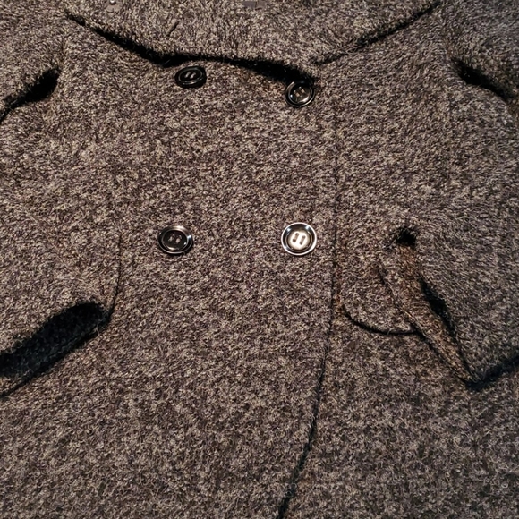 Etam Paris Dark Grey Black Wool Blend Double Breasted Button Up Pea Coat Size M - Picture 3 of 7